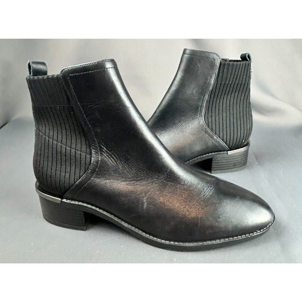 Calvin Klein Deandre Black Leather + Textile Ankle Booties Shoes 9M NEW